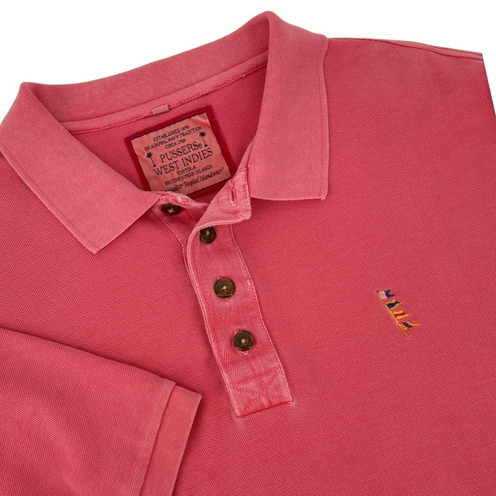 Pussers West Indies Mens Coral Pink Pique Polo Shirt Nautical Tropical Flag XL